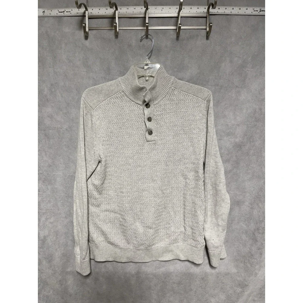 Banana Republic Sweater Men L Ivory Cable Knit Button Mock Neck‎ Nordic Heavy